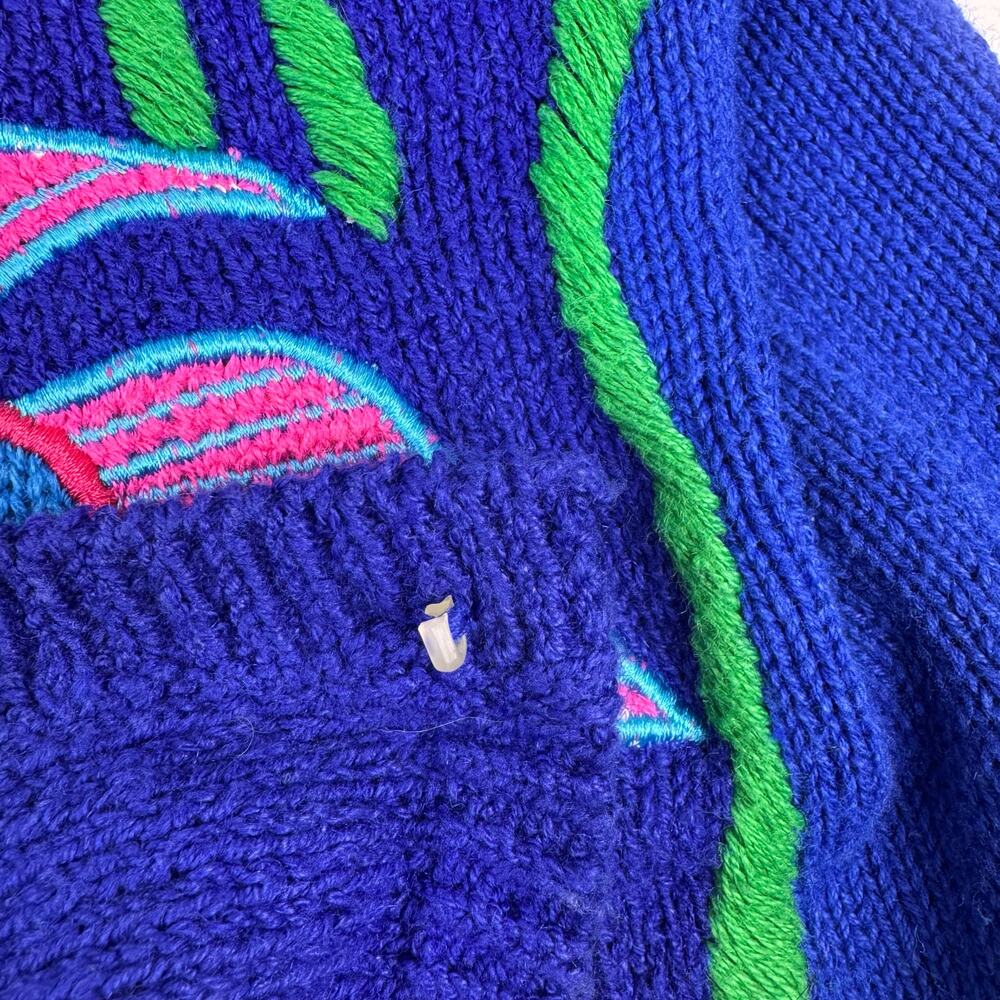 Vtg PBJ Sport Cardigan Sweater Embroidered Ocean Fish Sz S/P Quirky 90s Kidcore - Picture 10 of 16